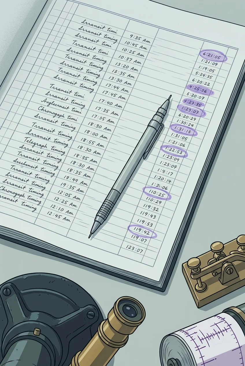 Ledger page with the personal-equation column pencilled in